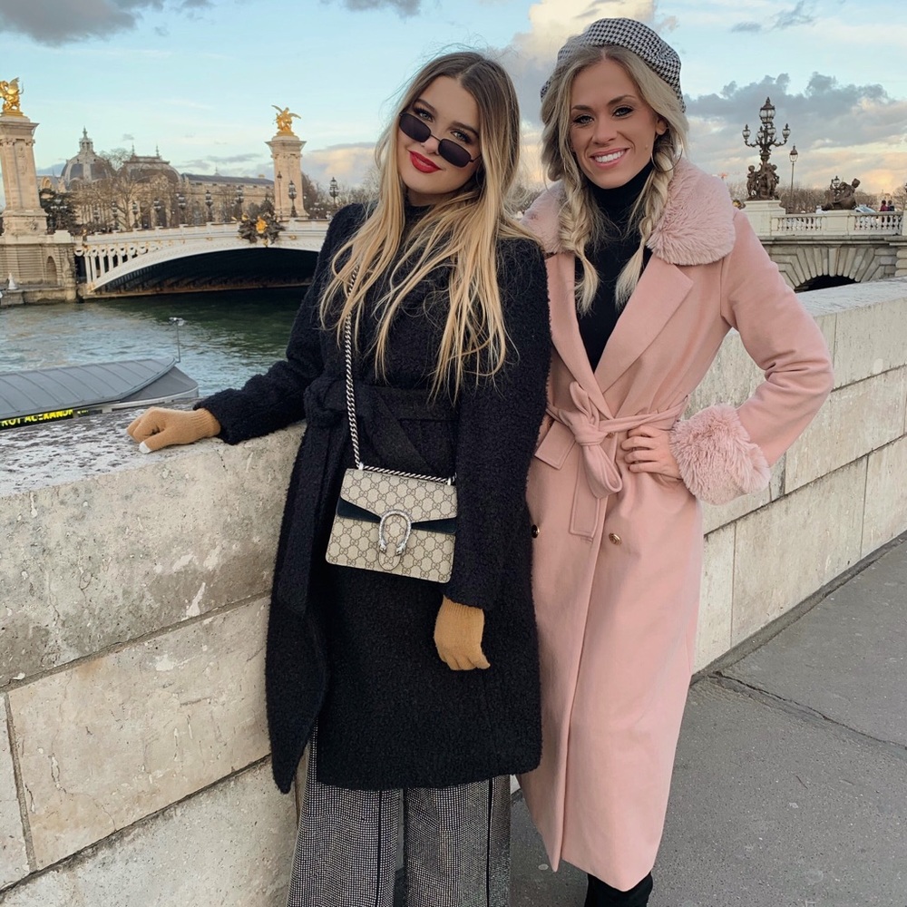 Long Pink Coat with Fur - Sz Small Beautiful!